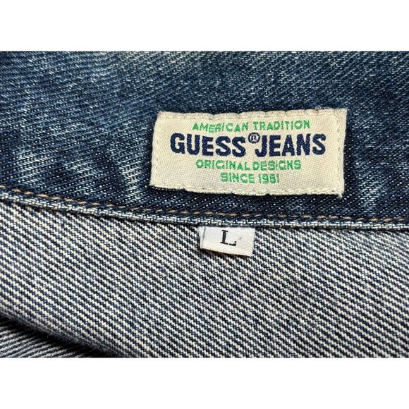 Vintage Guess Jeans Jacket Mens Large Blue Denim Trucker Made in USA 10807 90s - Picture 3 of 7